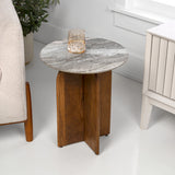 Naomi 18" Rustic Minimalist Marble/Wood X-Base Accent Table