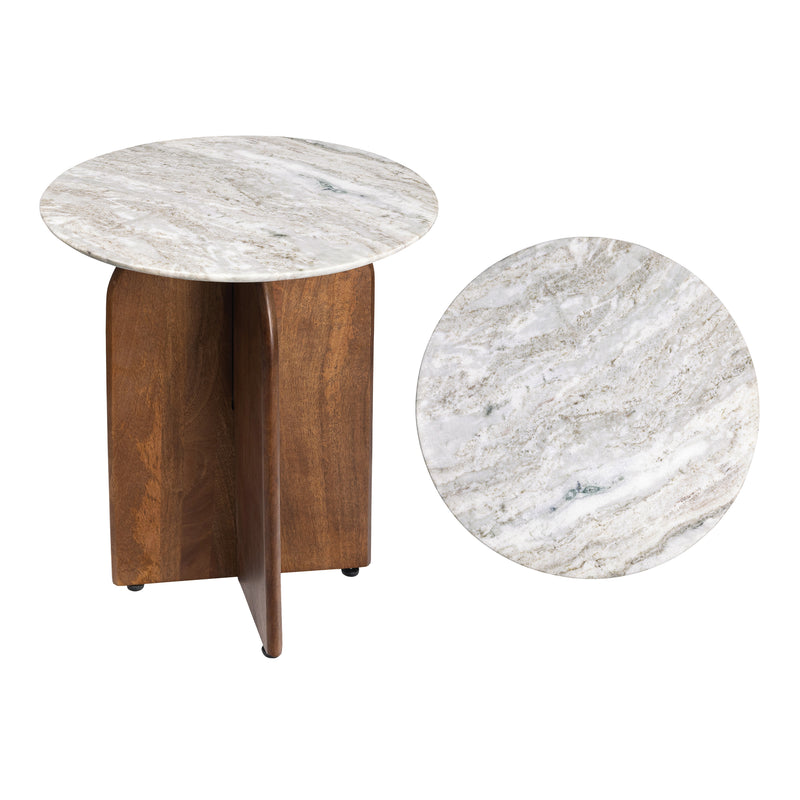 Naomi 18" Rustic Minimalist Marble/Wood X-Base Accent Table
