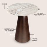 Kaito 18" Rustic Minimalist Round Marble/Wood Accent Table