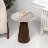 Kaito 18" Rustic Minimalist Round Marble/Wood Accent Table