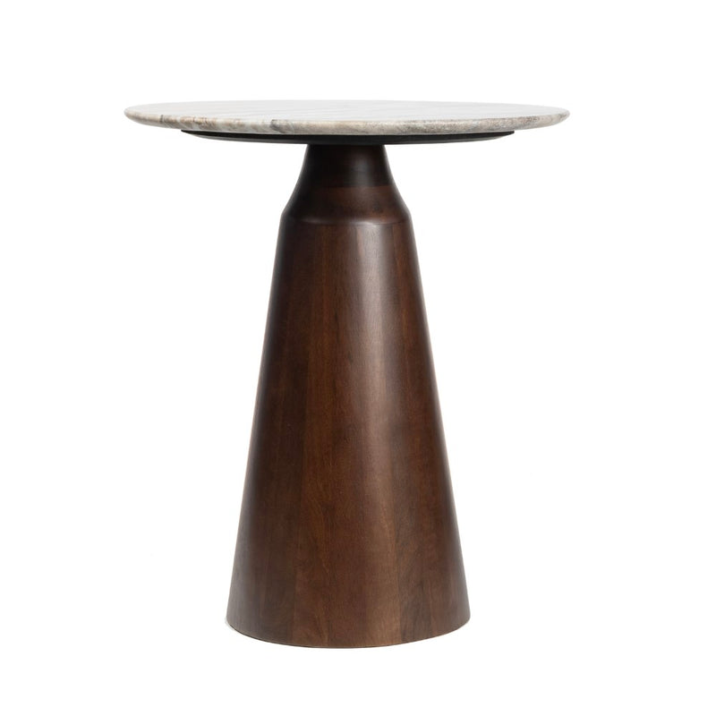 Kaito 18" Rustic Minimalist Round Marble/Wood Accent Table