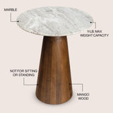 Kaito 18" Rustic Minimalist Round Marble/Wood Accent Table