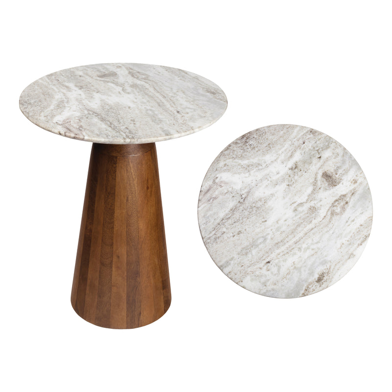 Kaito 18" Rustic Minimalist Round Marble/Wood Accent Table