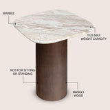 Milos 18" Rustic Minimalist Square Marble/Wood Accent Table