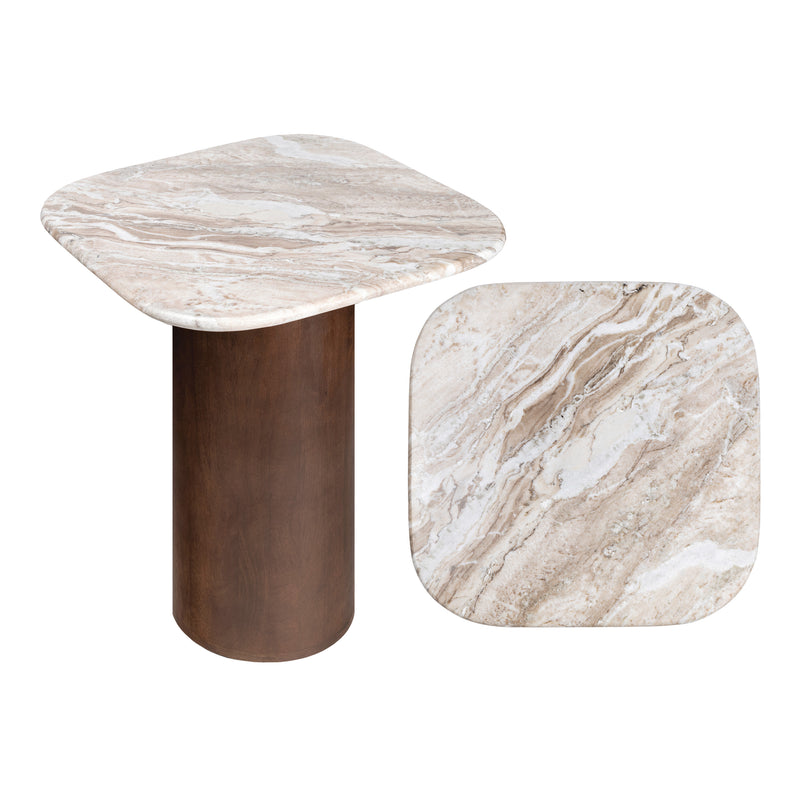 Milos 18" Rustic Minimalist Square Marble/Wood Accent Table