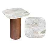 Milos 18" Rustic Minimalist Square Marble/Wood Accent Table