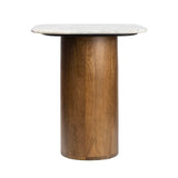 Milos 18" Rustic Minimalist Square Marble/Wood Accent Table
