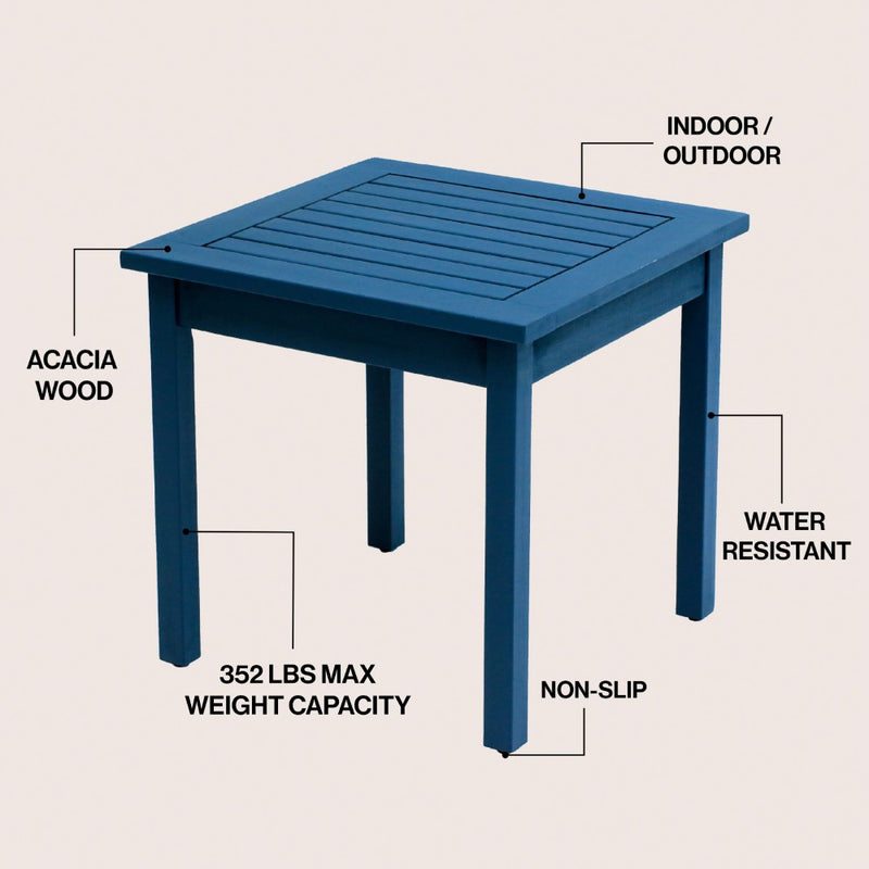 Archer 18.9" Modern Classic Square Slatted Solid Acacia Wood Indoor/Outdoor Adirondack Side Table