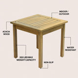 Archer 18.9" Modern Classic Square Slatted Solid Acacia Wood Indoor/Outdoor Adirondack Side Table