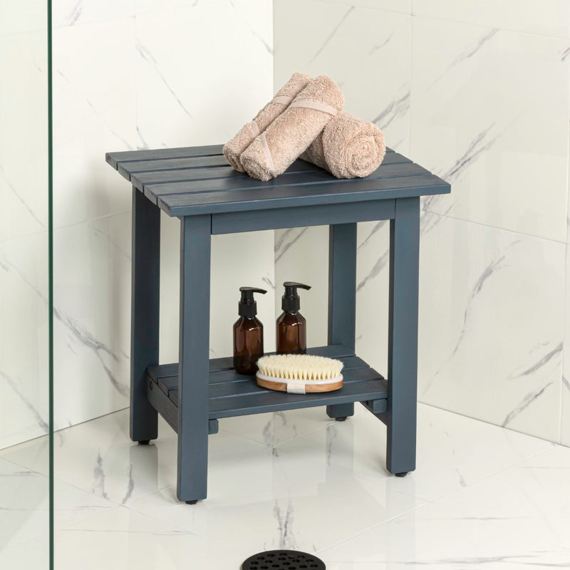 Kellie 16.1" Cottage Classic Slatted Solid Acacia Wood Indoor/Outdoor Shower Bench with Shelf