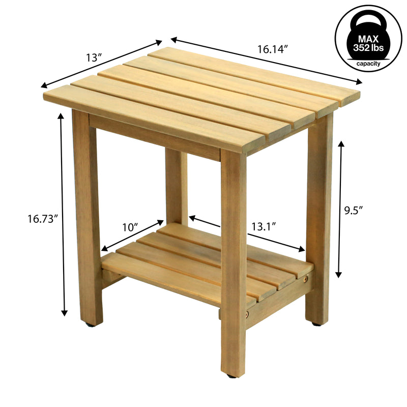 Kellie 16.1" Cottage Classic Slatted Solid Acacia Wood Indoor/Outdoor Shower Bench with Shelf