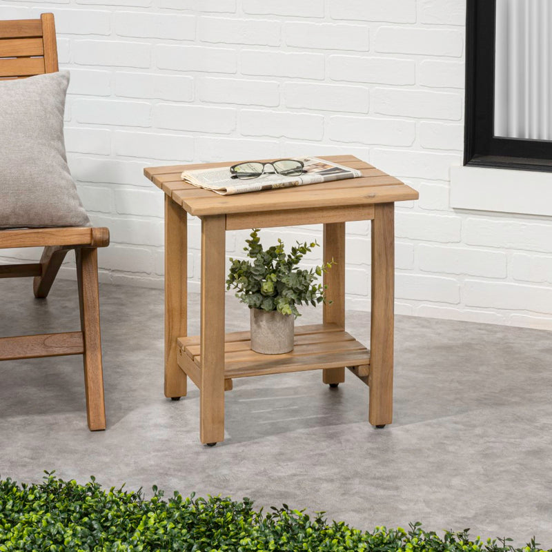 Kellie 16.1" Cottage Classic Slatted Solid Acacia Wood Indoor/Outdoor Shower Bench with Shelf