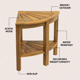 Maris 18" Classic Coastal Solid Acacia Wood Indoor/Outdoor Corner Shower Bench with Shelf