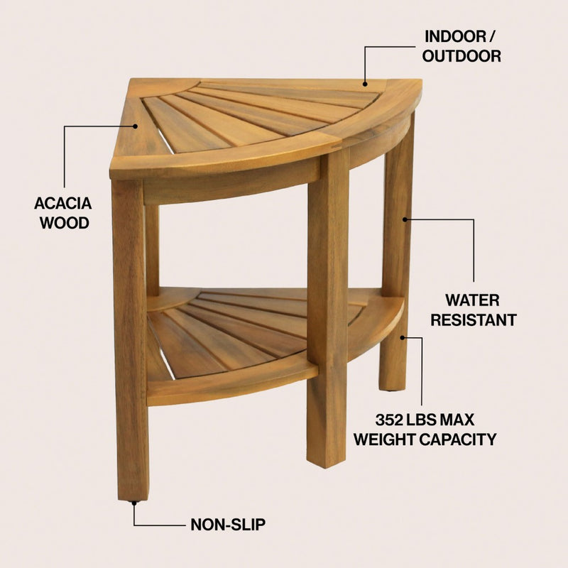 Maris 18" Classic Coastal Solid Acacia Wood Indoor/Outdoor Corner Shower Bench with Shelf