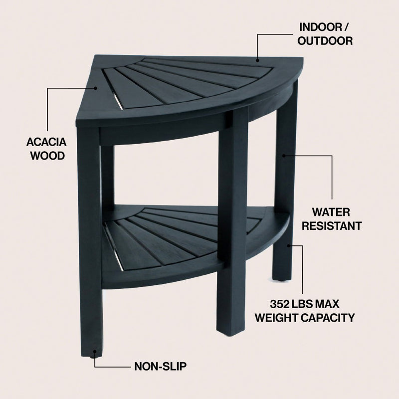 Maris 18" Classic Coastal Solid Acacia Wood Indoor/Outdoor Corner Shower Bench with Shelf