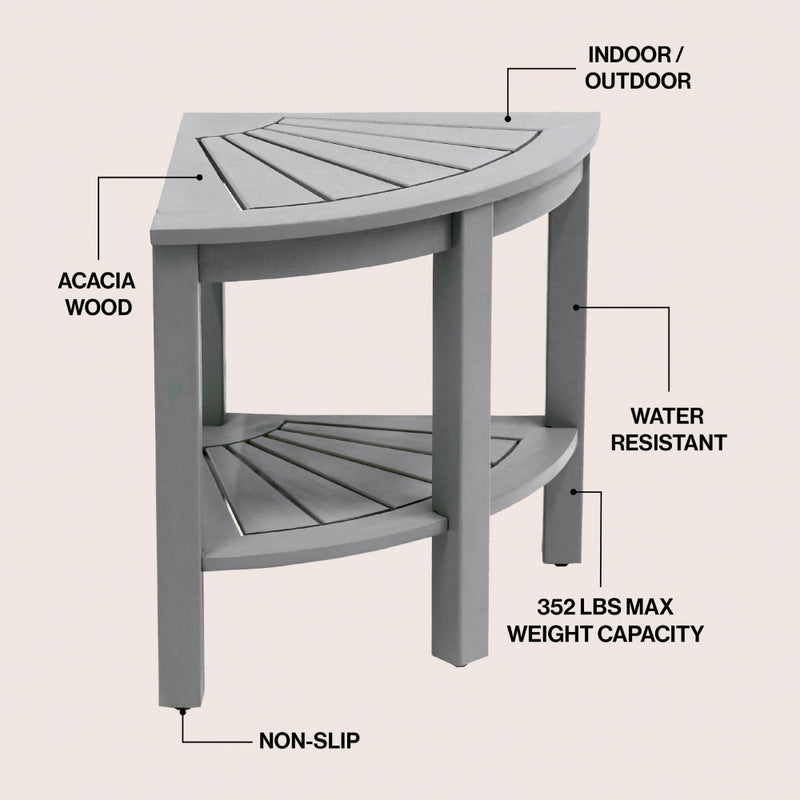 Maris 18" Classic Coastal Solid Acacia Wood Indoor/Outdoor Corner Shower Bench with Shelf