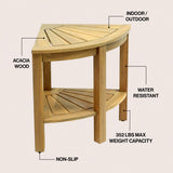 Maris 18" Classic Coastal Solid Acacia Wood Indoor/Outdoor Corner Shower Bench with Shelf