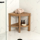 Maris 18" Classic Coastal Solid Acacia Wood Indoor/Outdoor Corner Shower Bench with Shelf