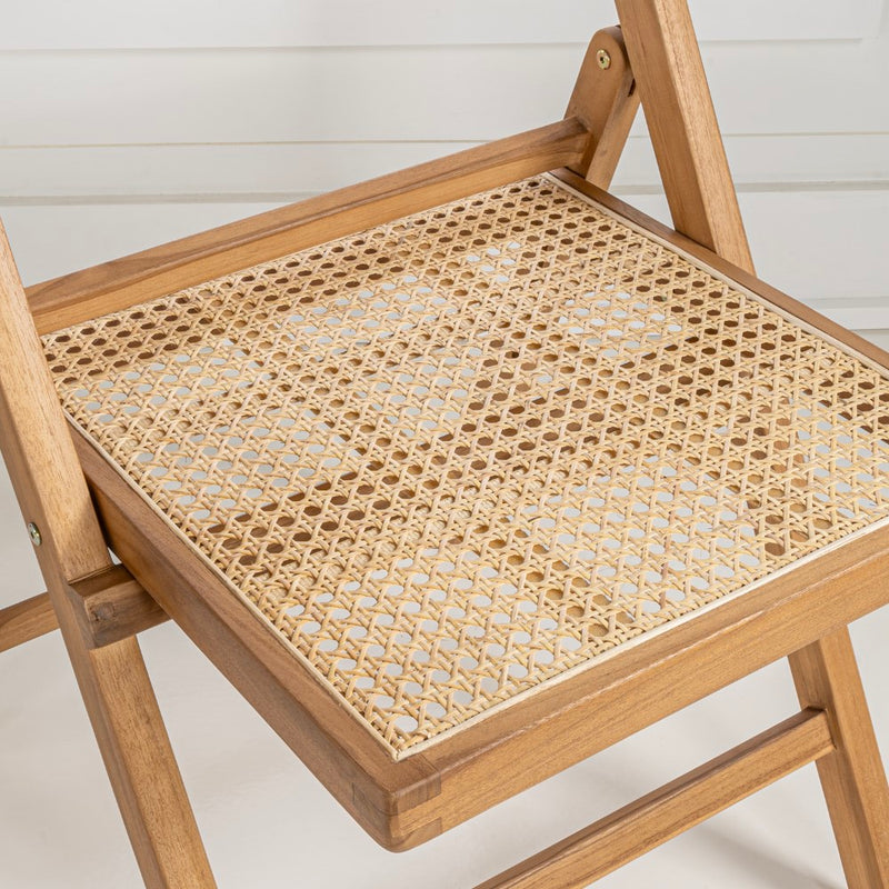Theo Mid-Century Vintage Wood Rattan Folding Chair with Adjustable Back Set 2