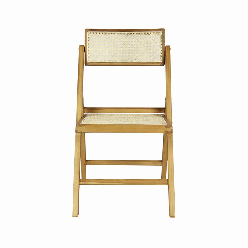 Theo Mid-Century Vintage Wood Rattan Folding Chair with Adjustable Back Set 2