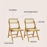 Theo Mid-Century Vintage Wood Rattan Folding Chair with Adjustable Back Set 2