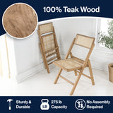 Theo Mid-Century Vintage Wood Rattan Folding Chair with Adjustable Back Set 2