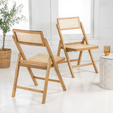 Theo Mid-Century Vintage Wood Rattan Folding Chair with Adjustable Back Set 2