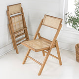 Theo Mid-Century Vintage Wood Rattan Folding Chair with Adjustable Back Set 2