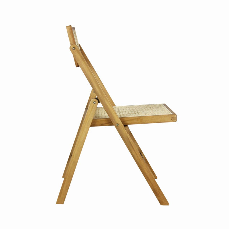 Theo Mid-Century Vintage Wood Rattan Folding Chair with Adjustable Back Set 2
