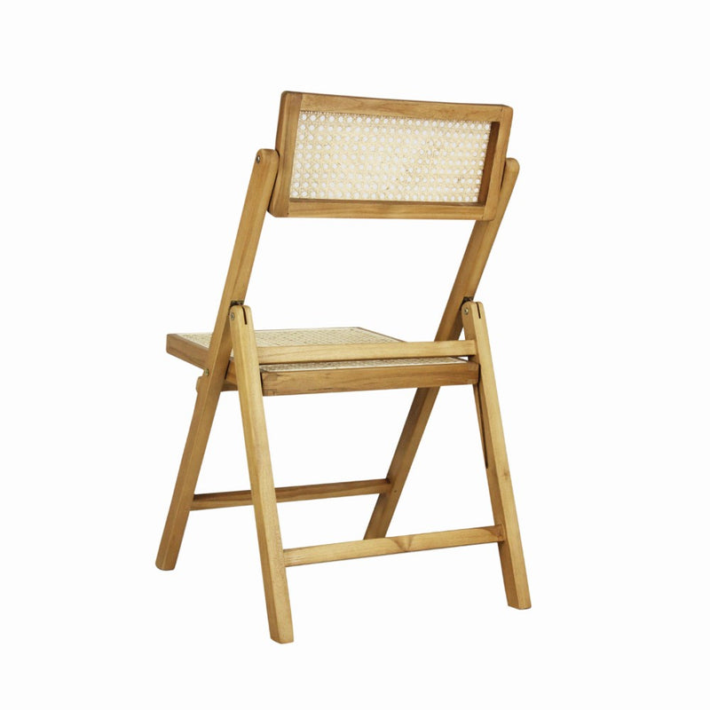 Theo Mid-Century Vintage Wood Rattan Folding Chair with Adjustable Back Set 2