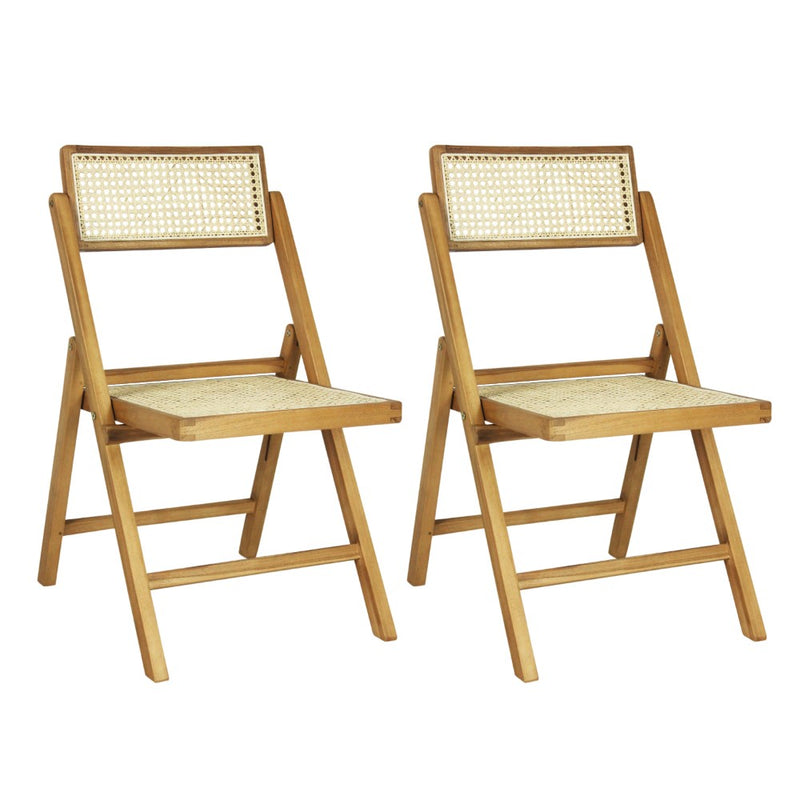 Theo Mid-Century Vintage Wood Rattan Folding Chair with Adjustable Back Set 2