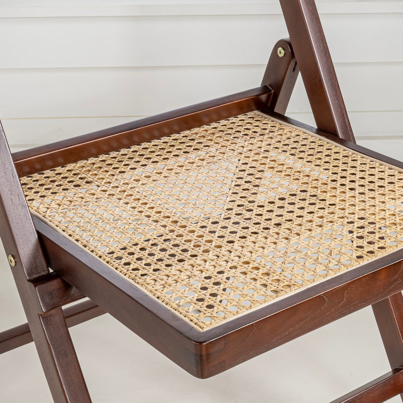 Theo Mid-Century Vintage Wood Rattan Folding Chair with Adjustable Back Set 2