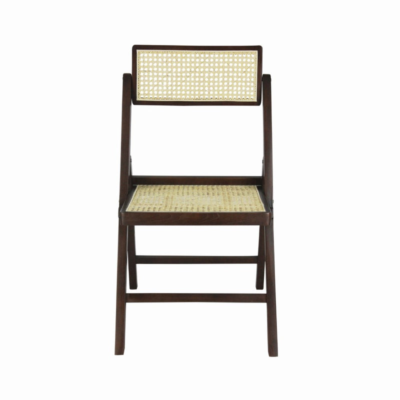 Theo Mid-Century Vintage Wood Rattan Folding Chair with Adjustable Back Set 2