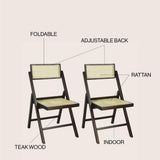 Theo Mid-Century Vintage Wood Rattan Folding Chair with Adjustable Back Set 2
