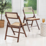 Theo Mid-Century Vintage Wood Rattan Folding Chair with Adjustable Back Set 2