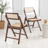 Theo Mid-Century Vintage Wood Rattan Folding Chair with Adjustable Back Set 2