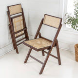 Theo Mid-Century Vintage Wood Rattan Folding Chair with Adjustable Back Set 2