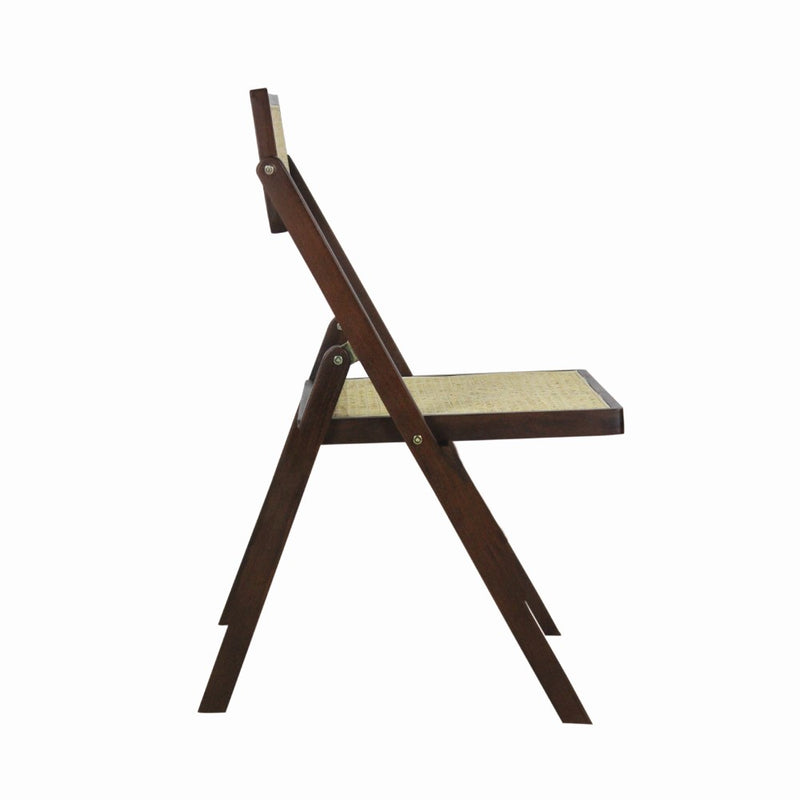 Theo Mid-Century Vintage Wood Rattan Folding Chair with Adjustable Back Set 2