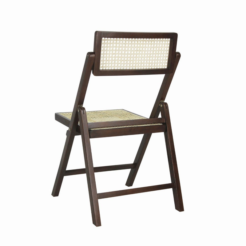 Theo Mid-Century Vintage Wood Rattan Folding Chair with Adjustable Back Set 2
