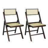 Theo Mid-Century Vintage Wood Rattan Folding Chair with Adjustable Back Set 2