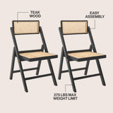 Theo Mid-Century Vintage Wood Rattan Folding Chair with Adjustable Back Set 2