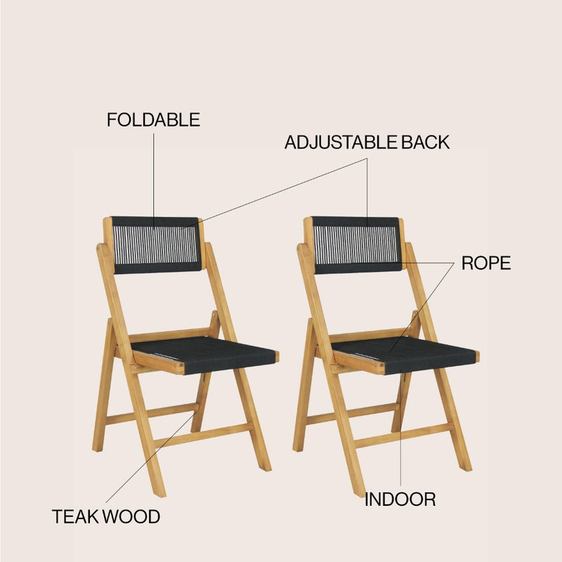 Theo Mid-Century Vintage Wood Rattan Folding Chair with Adjustable Back Set 2