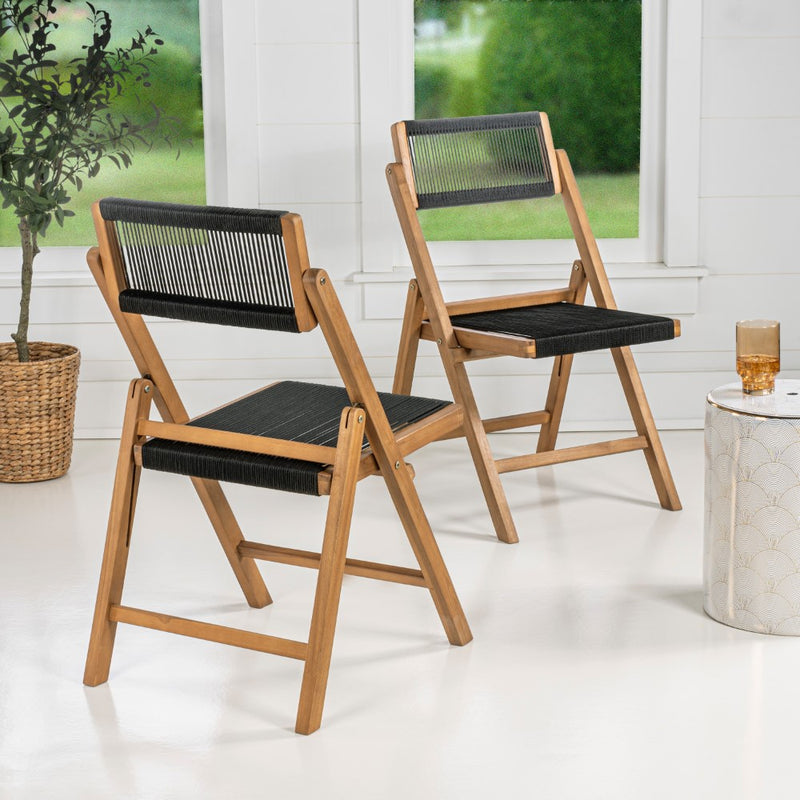 Theo Mid-Century Vintage Wood Rattan Folding Chair with Adjustable Back Set 2