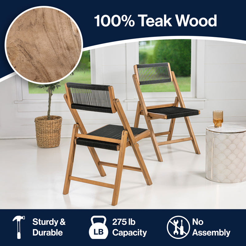 Theo Mid-Century Vintage Wood Rattan Folding Chair with Adjustable Back Set 2