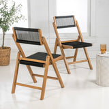 Theo Mid-Century Vintage Wood Rattan Folding Chair with Adjustable Back Set 2