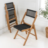 Theo Mid-Century Vintage Wood Rattan Folding Chair with Adjustable Back Set 2