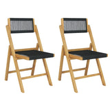 Theo Mid-Century Vintage Wood Rattan Folding Chair with Adjustable Back Set 2