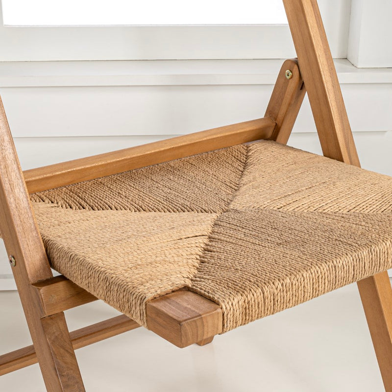 Kiawah Coastal Modern Wood Woven Seagrass Folding Chair Set 2