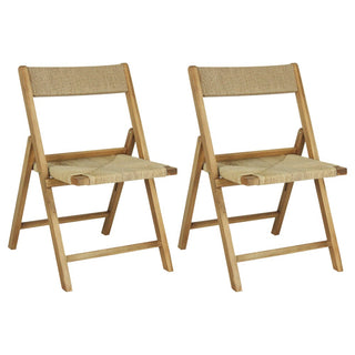 Kiawah Coastal Modern Wood Woven Seagrass Folding Chair Set 2