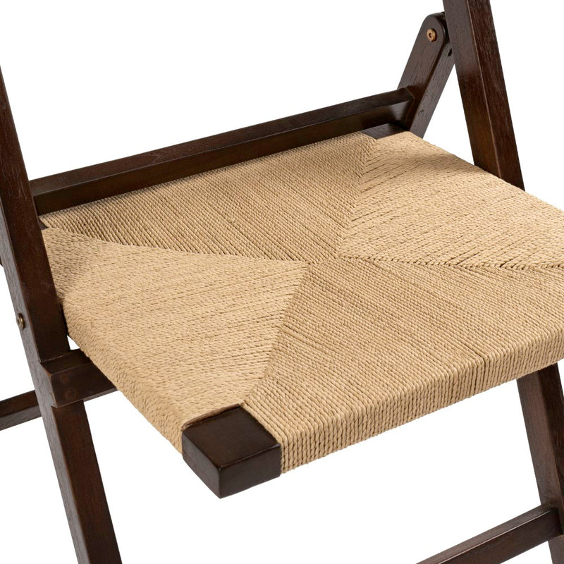 Kiawah Coastal Modern Wood Woven Seagrass Folding Chair Set 2